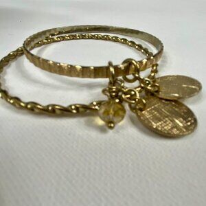 Vintage Gold Bangle Bracelets with Charms